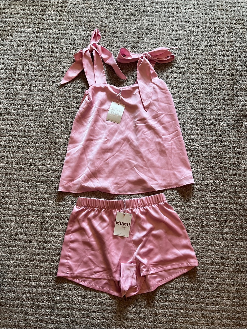 Show Me Your MuMu Pink Tie-Shoulder Bridesmaid Set. Women's Two-Piece Sleep Set
